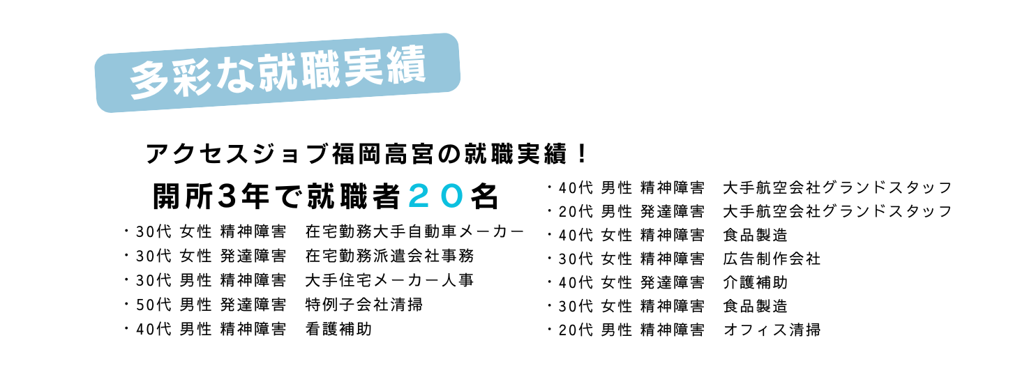 アクセスジョブ福岡高宮の職業実績